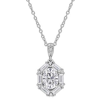 Stella Grace Sterling Silver Lab-Created Moissanite Drop Pendant Necklace