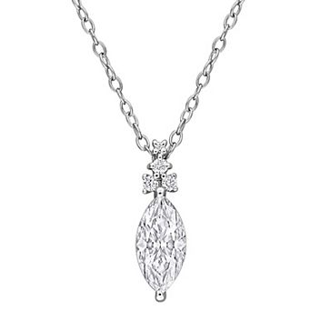Stella Grace Sterling Silver Lab-Created Moissanite Drop Pendant Necklace
