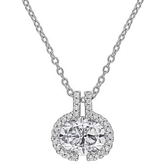 Stella Grace Sterling Silver Oval-Cut Lab-Created Moissanite Drop Pendant Necklace