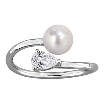 Stella Grace Sterling Silver Freshwater Cultured Pearl & Gemstone Bypass Ring