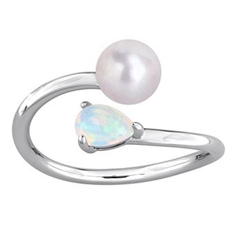 Stella Grace Sterling Silver Freshwater Cultured Pearl & Gemstone Bypass Ring