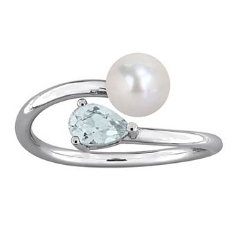 Stella Grace Sterling Silver Freshwater Cultured Pearl & Gemstone Bypass Ring