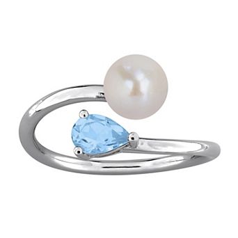 Stella Grace Sterling Silver Freshwater Cultured Pearl & Gemstone Bypass Ring