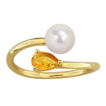 Stella Grace Sterling Silver Freshwater Cultured Pearl & Gemstone Bypass Ring