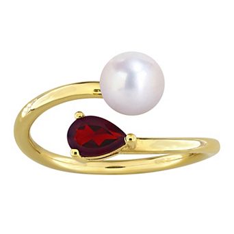 Stella Grace Sterling Silver Freshwater Cultured Pearl & Gemstone Bypass Ring