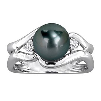 Stella Grace Sterling Silver Tahitian Cultured Pearl & Lab-Created White Sapphire Ring