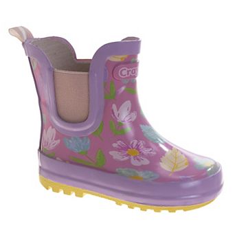 Crayola Floral Kids Waterproof Slip-On Rubber Rain Boots with Easy Pull Tabs