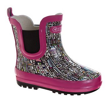Crayola City Print Girls Waterproof Pull-On Rubber Rain Boots