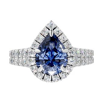 Diamond Medley Sterling Silver Gemstone & 1 Carat T.W. Lab-Grown Diamond Teardrop Halo Ring