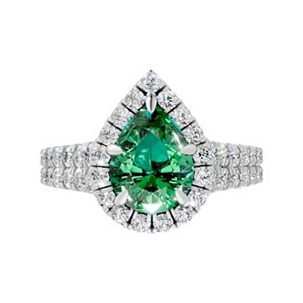 Diamond Medley Sterling Silver Gemstone & 1 Carat T.W. Lab-Grown Diamond Teardrop Halo Ring