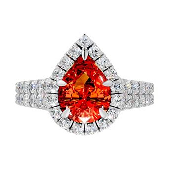 Diamond Medley Sterling Silver Gemstone & 1 Carat T.W. Lab-Grown Diamond Teardrop Halo Ring
