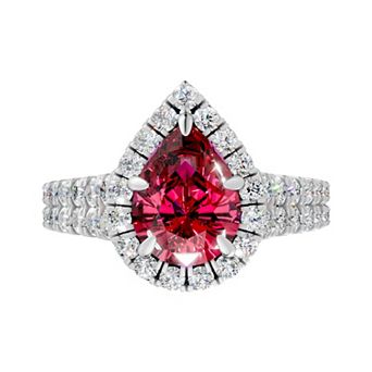 Diamond Medley Sterling Silver Gemstone & 1 Carat T.W. Lab-Grown Diamond Teardrop Halo Ring