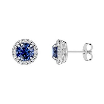 Diamond Medley Sterling Silver Gemstone & 1/3 Carat T.W. Lab-Grown Diamond Halo Stud Earrings