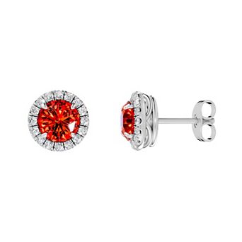 Diamond Medley Sterling Silver Gemstone & 1/3 Carat T.W. Lab-Grown Diamond Halo Stud Earrings