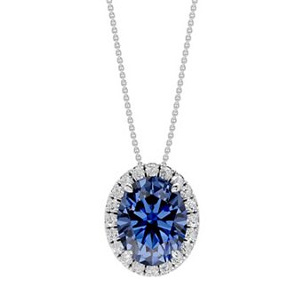 Diamond Medley Sterling Silver Gemstone & 1/5 Carat T.W. Lab-Grown Diamond Oval Halo Pendant Necklace