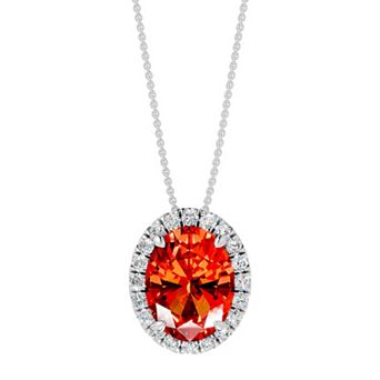 Diamond Medley Sterling Silver Gemstone & 1/5 Carat T.W. Lab-Grown Diamond Oval Halo Pendant Necklace