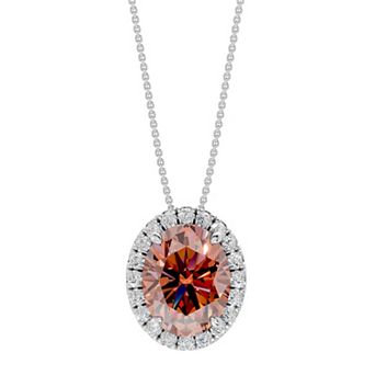 Diamond Medley Sterling Silver Gemstone & 1/5 Carat T.W. Lab-Grown Diamond Oval Halo Pendant Necklace