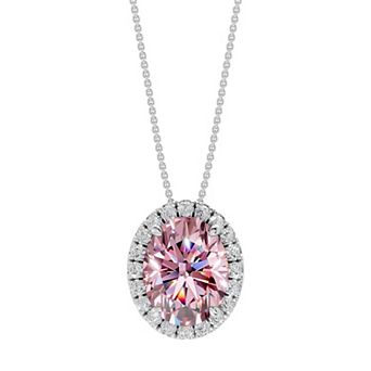 Diamond Medley Sterling Silver Gemstone & 1/5 Carat T.W. Lab-Grown Diamond Oval Halo Pendant Necklace