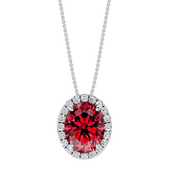 Diamond Medley Sterling Silver Gemstone & 1/5 Carat T.W. Lab-Grown Diamond Oval Halo Pendant Necklace