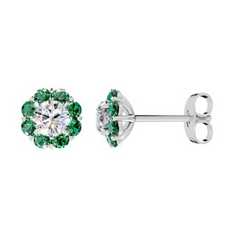 Diamond Medley 10k White Gold Gemstone & 5/8 Carat T.W. Lab-Grown Diamond Floral Earrings
