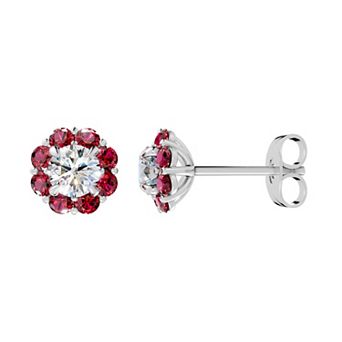 Diamond Medley 10k White Gold Gemstone & 5/8 Carat T.W. Lab-Grown Diamond Floral Earrings