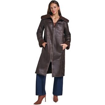 Juniors' Levi's® Long Faux Shearling Coat with Sherpa Collar