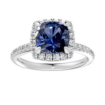 Diamond Medley Sterling Silver Gemstone & 3/8 Carat T.W. Lab-Grown Diamond Cushion Halo Ring