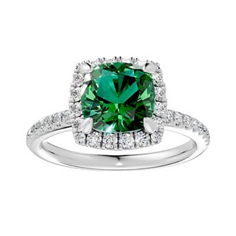 Diamond Medley Sterling Silver Gemstone & 3/8 Carat T.W. Lab-Grown Diamond Cushion Halo Ring