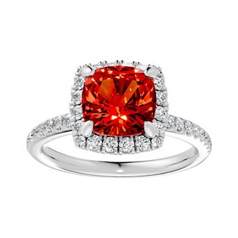 Diamond Medley Sterling Silver Gemstone & 3/8 Carat T.W. Lab-Grown Diamond Cushion Halo Ring
