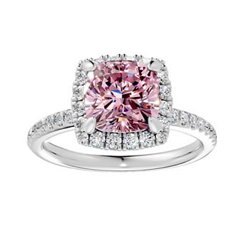 Diamond Medley Sterling Silver Gemstone & 3/8 Carat T.W. Lab-Grown Diamond Cushion Halo Ring