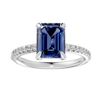 Diamond Medley Sterling Silver Emerald-Cut Gemstone & 1/3 Carat T.W. Lab-Grown Diamond Ring