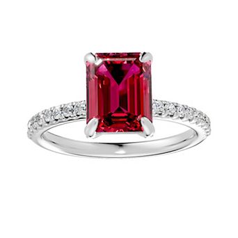 Diamond Medley Sterling Silver Emerald-Cut Gemstone & 1/3 Carat T.W. Lab-Grown Diamond Ring