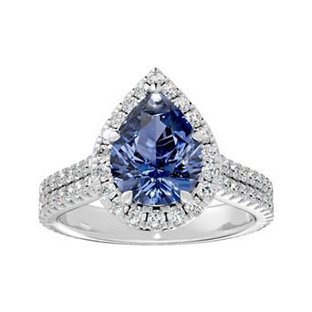 Diamond Medley Sterling Silver Gemstone & 3/4 Carat T.W. Lab-Grown Diamond Teardrop Halo Ring