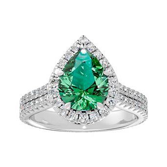 Diamond Medley Sterling Silver Gemstone & 3/4 Carat T.W. Lab-Grown Diamond Teardrop Halo Ring