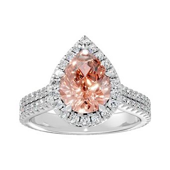 Diamond Medley Sterling Silver Gemstone & 3/4 Carat T.W. Lab-Grown Diamond Teardrop Halo Ring