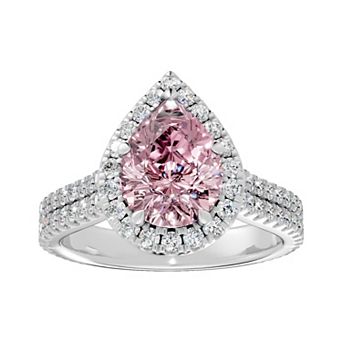 Diamond Medley Sterling Silver Gemstone & 3/4 Carat T.W. Lab-Grown Diamond Teardrop Halo Ring