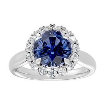Diamond Medley Sterling Silver Gemstone & 1/2 Carat T.W. Round Lab-Grown Diamond Halo Ring