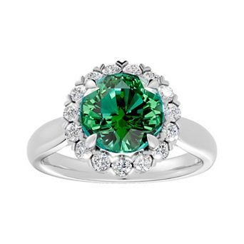 Diamond Medley Sterling Silver Gemstone & 1/2 Carat T.W. Round Lab-Grown Diamond Halo Ring