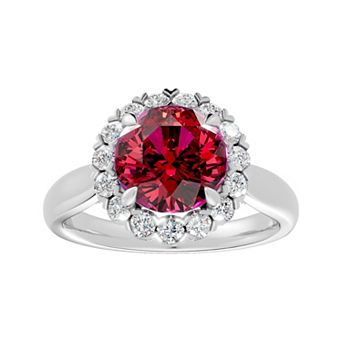 Diamond Medley Sterling Silver Gemstone & 1/2 Carat T.W. Round Lab-Grown Diamond Halo Ring