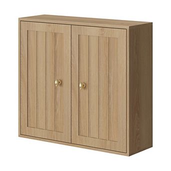 Oak Wall-Mounted Bathroom Cabinet with Double Doors