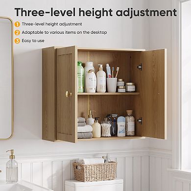 Oak Wall-Mounted Bathroom Cabinet with Double Doors