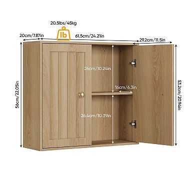 Oak Wall-Mounted Bathroom Cabinet with Double Doors