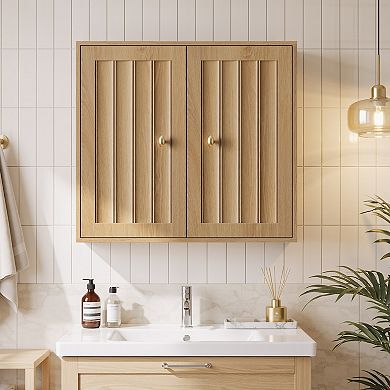 Oak Wall-Mounted Bathroom Cabinet with Double Doors