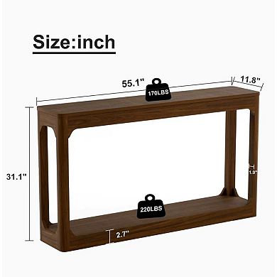Modern Minimalist Console Table 55.1-inch, for Entryway and Hallway, Walnut Finish