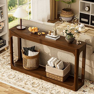 Modern Minimalist Console Table 55.1-inch, for Entryway and Hallway, Walnut Finish