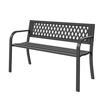PATIOEASY 2 Person Outdoor Bench Garden Bench Park Entryway Metal Bench