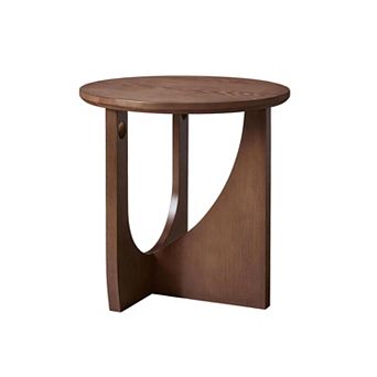 100% Solid Wood Round Side Table, 20", Walnut, for Living Room, Bedroom, Office