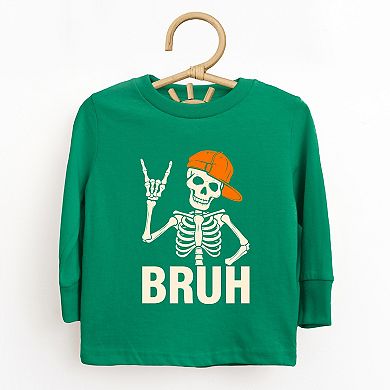Bruh Skeleton With Hat - Toddler Long Sleeve Graphic Tee
