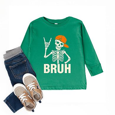 Bruh Skeleton With Hat - Toddler Long Sleeve Graphic Tee