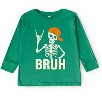 Bruh Skeleton With Hat - Toddler Long Sleeve Graphic Tee